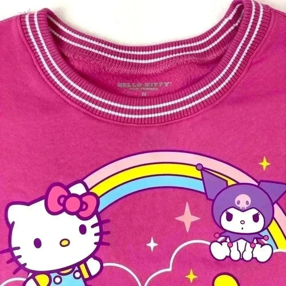 Hello Kitty Bright Pink W/ White Stripe Rayon Oversized Crew Neck Sweatshirt (M) - Picture 7 of 16